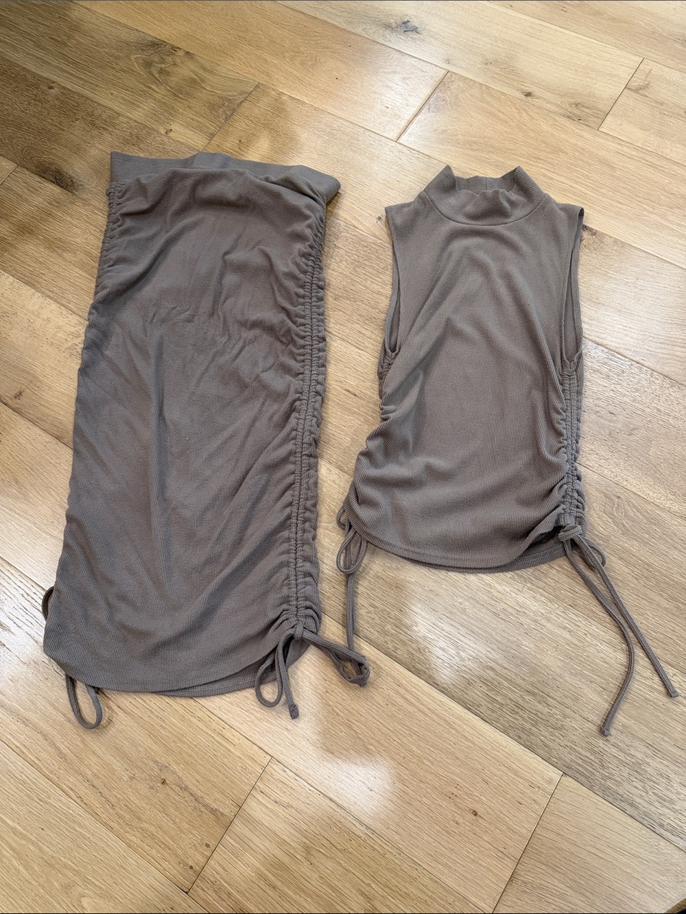 BB Dakota Sleeveless Ruched Two-Piece Set in Taupe